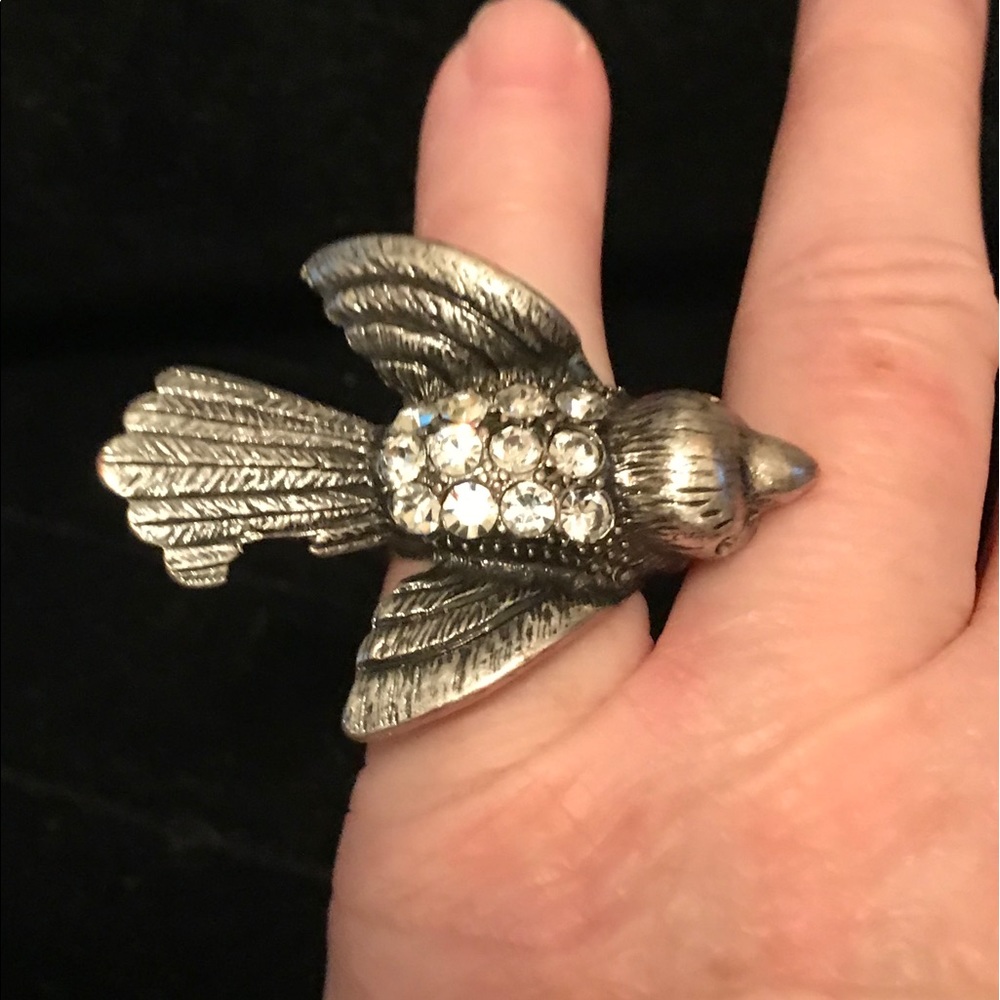 Rhinestone Brushed Silver Sparrow Ring